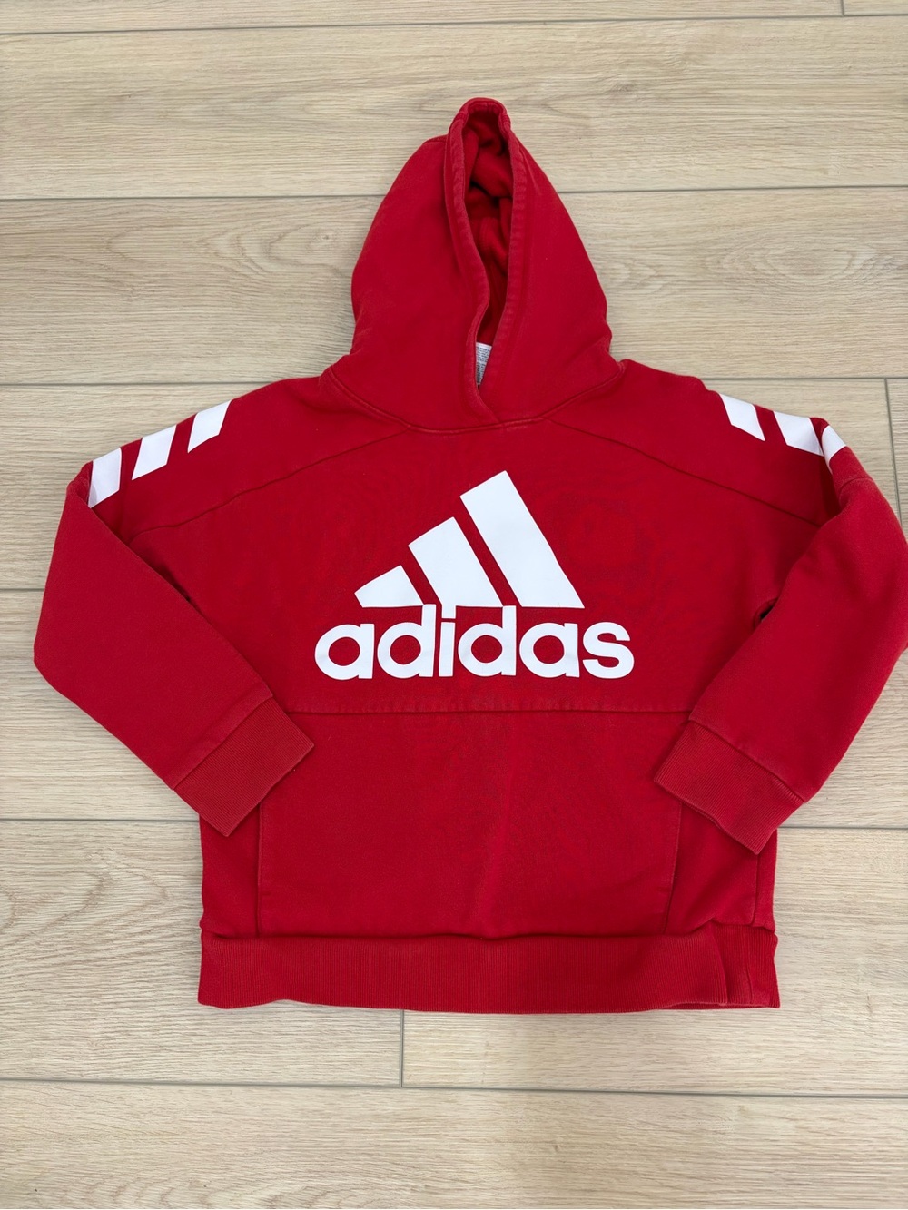 Adidas Kids Active Casual Baggy Comfy Chunky Athletic Red Logo Hoodie. Size YM
